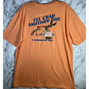 Caribbean Joe Mens Orange T-Shirt With Blue Crab Graphic Cotton Blend Sz Small